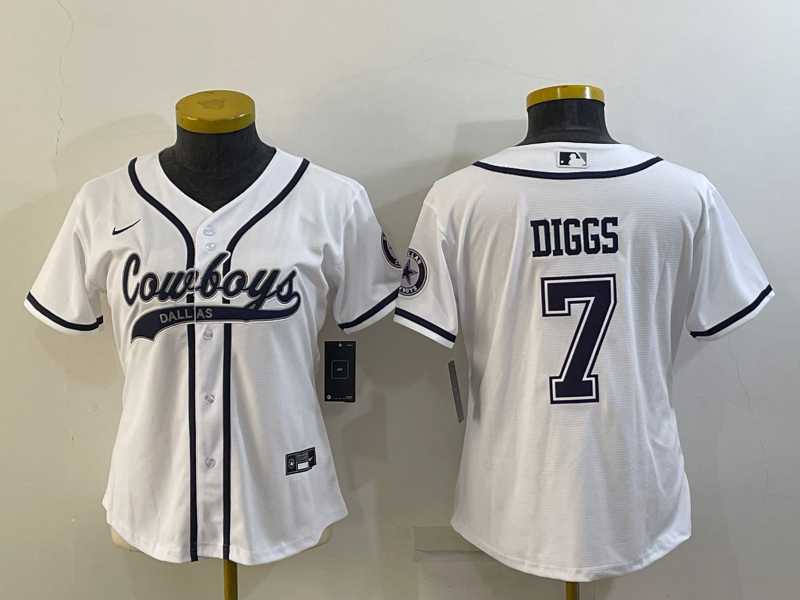 Women%27s Dallas Cowboys #7 Trevon Diggs White With Patch Cool Base Stitched Baseball Jersey->women nfl jersey->Women Jersey